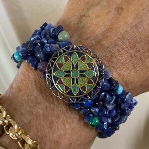 Carolyn Pollack Blue and Green Beaded Bracelet with Enamel Medallion